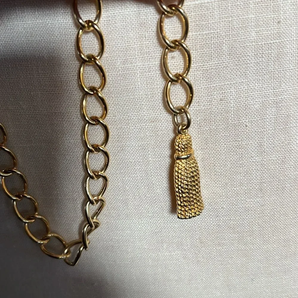 Single Strand Gold Body Chain adjustable with gold tassel charm